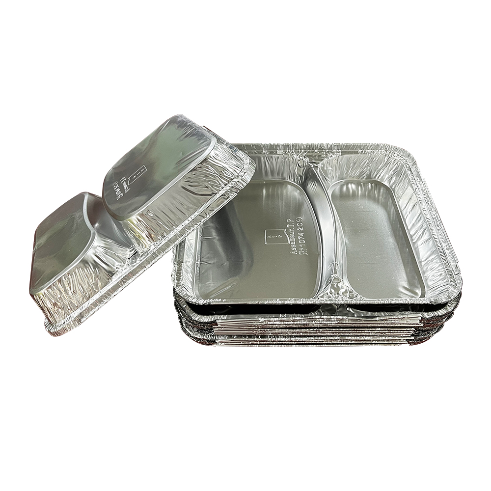  2 Compartment Aluminium Foil Food Meal Trays Disposable Aluminium Foil Food Container